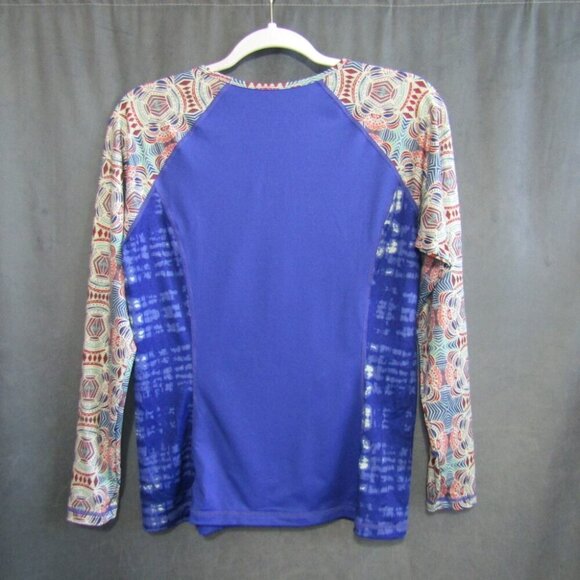 Roxy Rash Guard Blue Long Sleeve Swim Top Womens Size L Tie Dye Surf Beach Heart - Picture 4 of 7